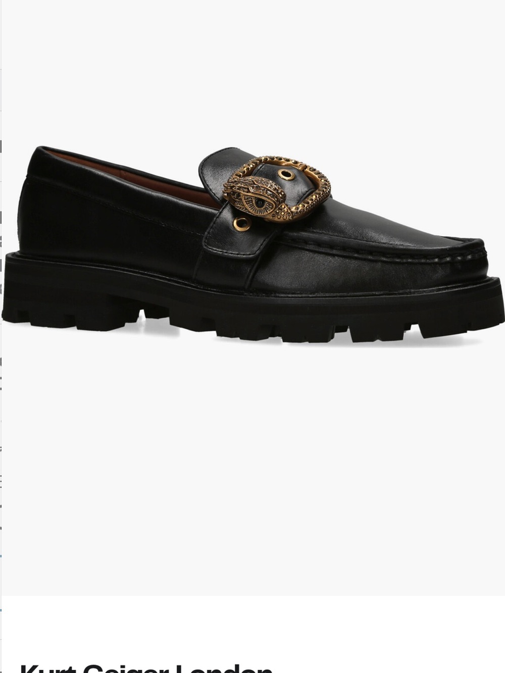 Kurt Geiger Black Leather Loafers with Gold Buckle Detail